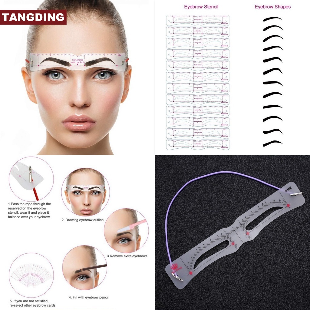 (Cod Tangding) 12pcs / Set Kartu eyebrow Cetakan Alis Tipe Bahasa Inggris / Cina