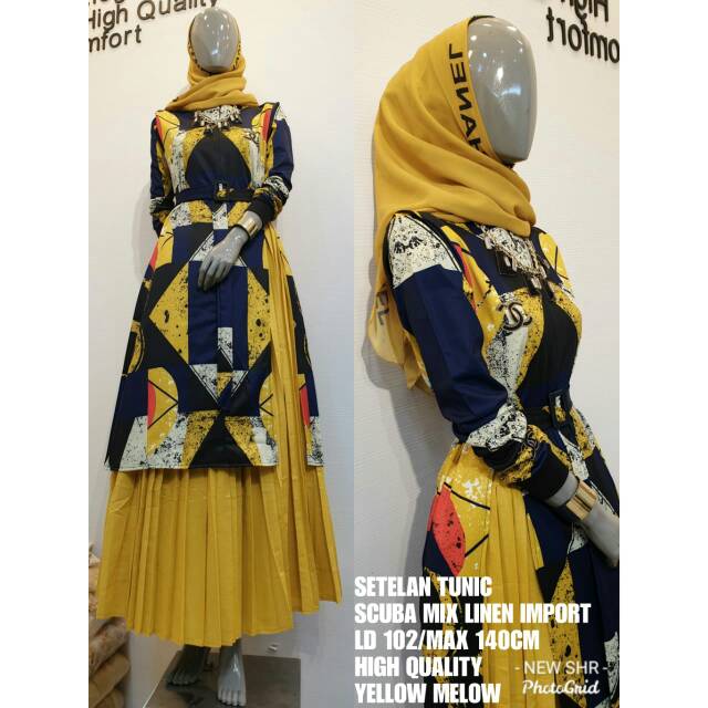 Setelan tunik scuba mix linen import shr/setelan tunik shr