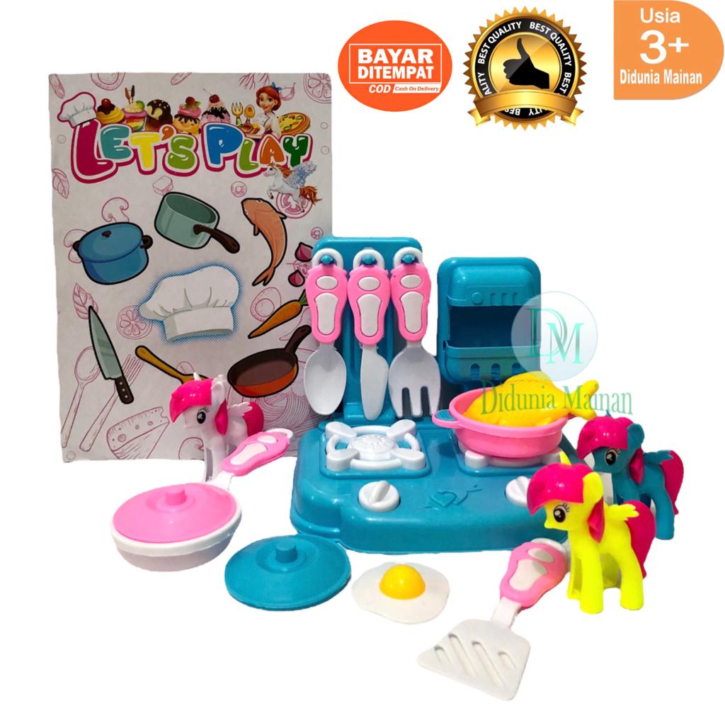 mainan masak masakan anak perempuan peralatan dapur kompor kuda poni mini cooking kitchen set unicorn