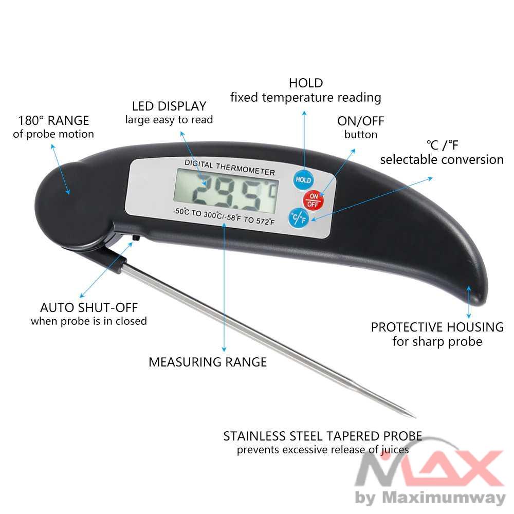 Anpro Digital Food Thermometer Meat BBQ Foldable Probe - HY-2701 Warna Hitam