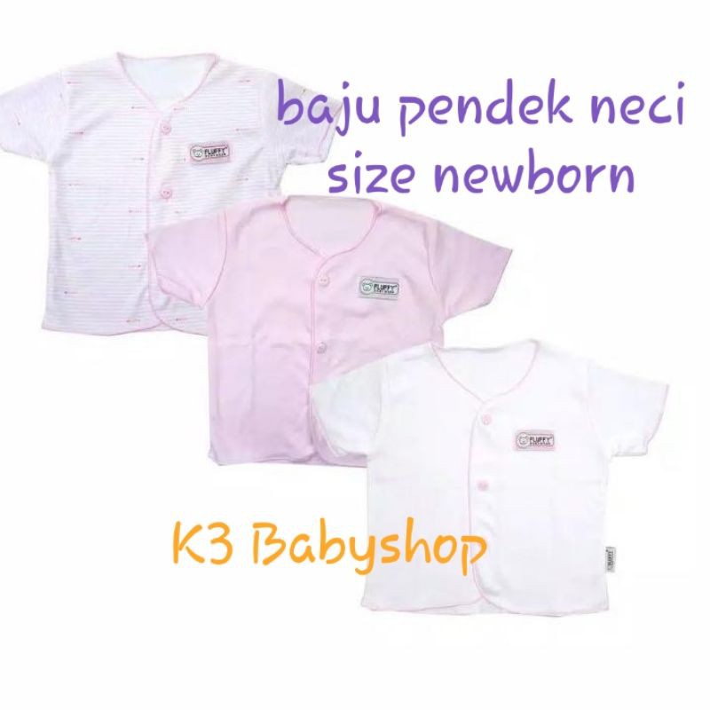 NB Baju Pendek Neci Fluffy newborn Pink putih white baju bayi SNI baju rumah piyama anak