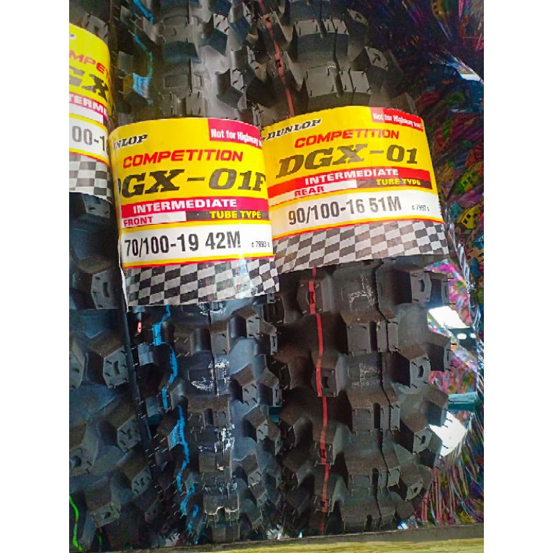 ban trail dunlop DGX-01 ring 16/19 sepasang dpn/blkg ukuran 70-100-19 dan 90-100-16 competisi