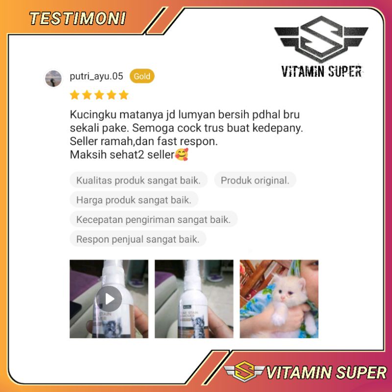 Pembersih Mata Kucing Tear Stain Remover | Pembersih Noda, Kotoran dan Belekan pada Kucing, Kelinci dan Anjing