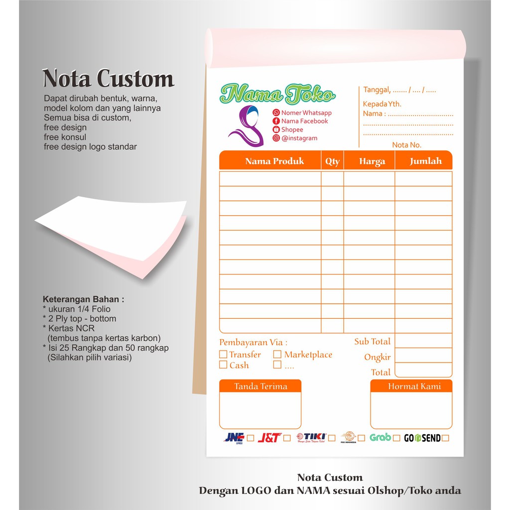 Nota Olshop Custom Toko Invoive Kwitansi Shopee Indonesia