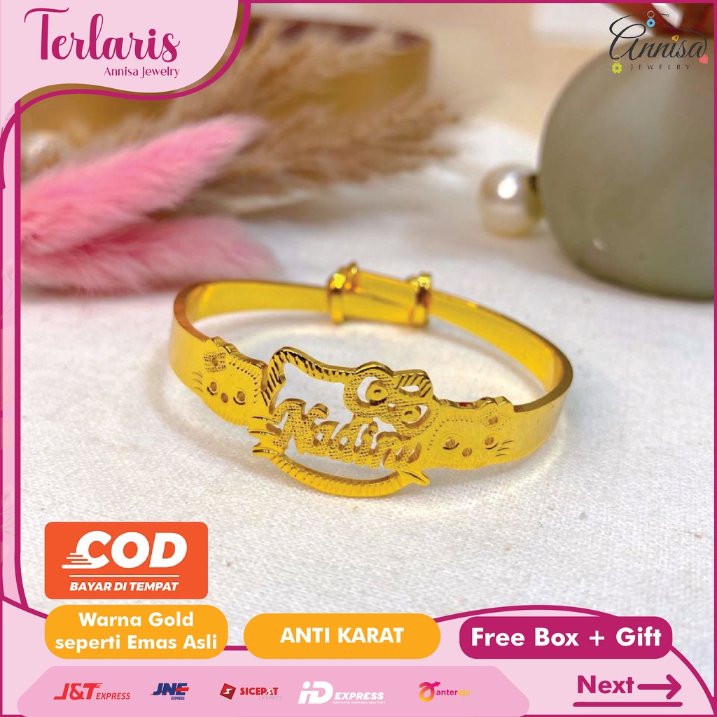 Gelang Bangle nama gold grafir hellokitty Gold / Silver / titanium / stainlees steel / besi putih