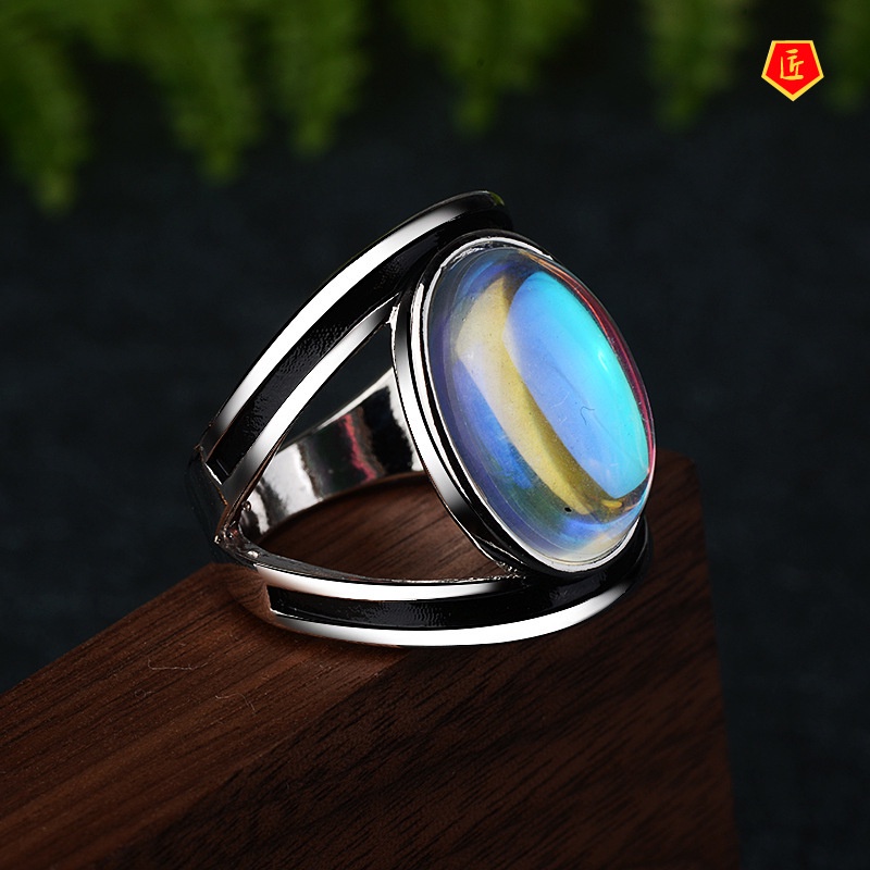 [Ready Stock]Women's Inlaid Colorful Moonstone Ring Retro