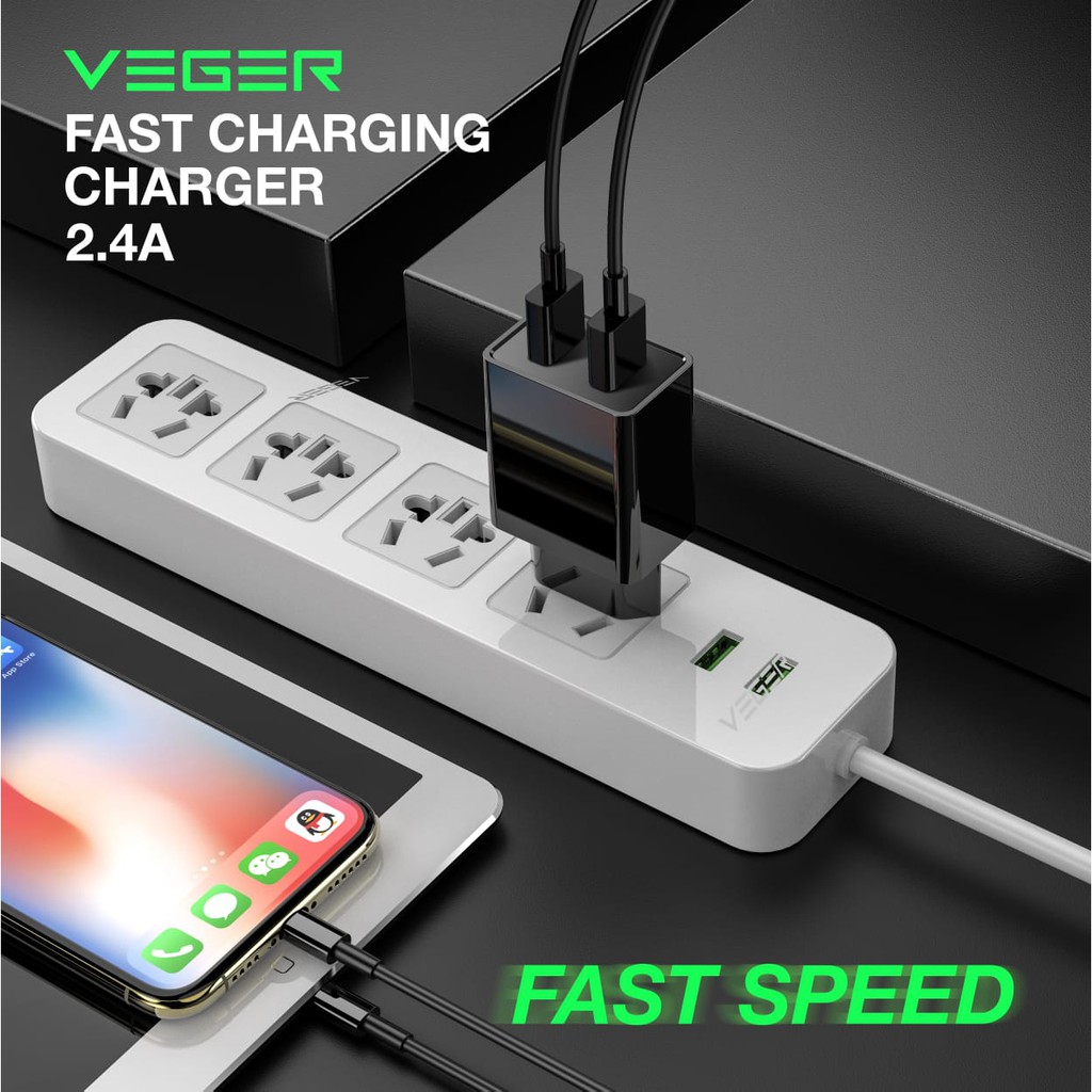 Charger V02 VEGER 2 Port Fast Charging 2.4A Original