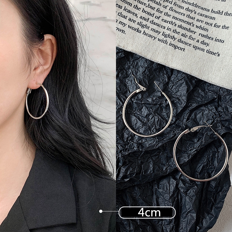ladies accesories earrings Aksesoris fashion wanita gaya Korea sederhana klasik anting lingkaran besar berlebihan-Silver 4cm