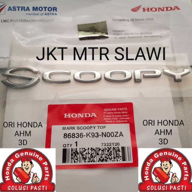 86836-K93-N00ZA Emblem HARGA SATUAN logo scoopy F1 new esp 2017-2020 dealer resmi hgp ori honda ahm asli honda