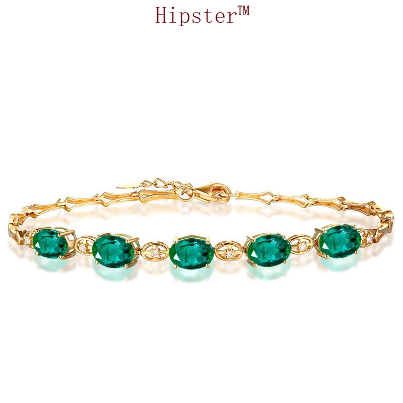 Set Light Luxury Bracelet Emerald Ring Snowflake Green Crystal Stud Earrings Gold Necklace