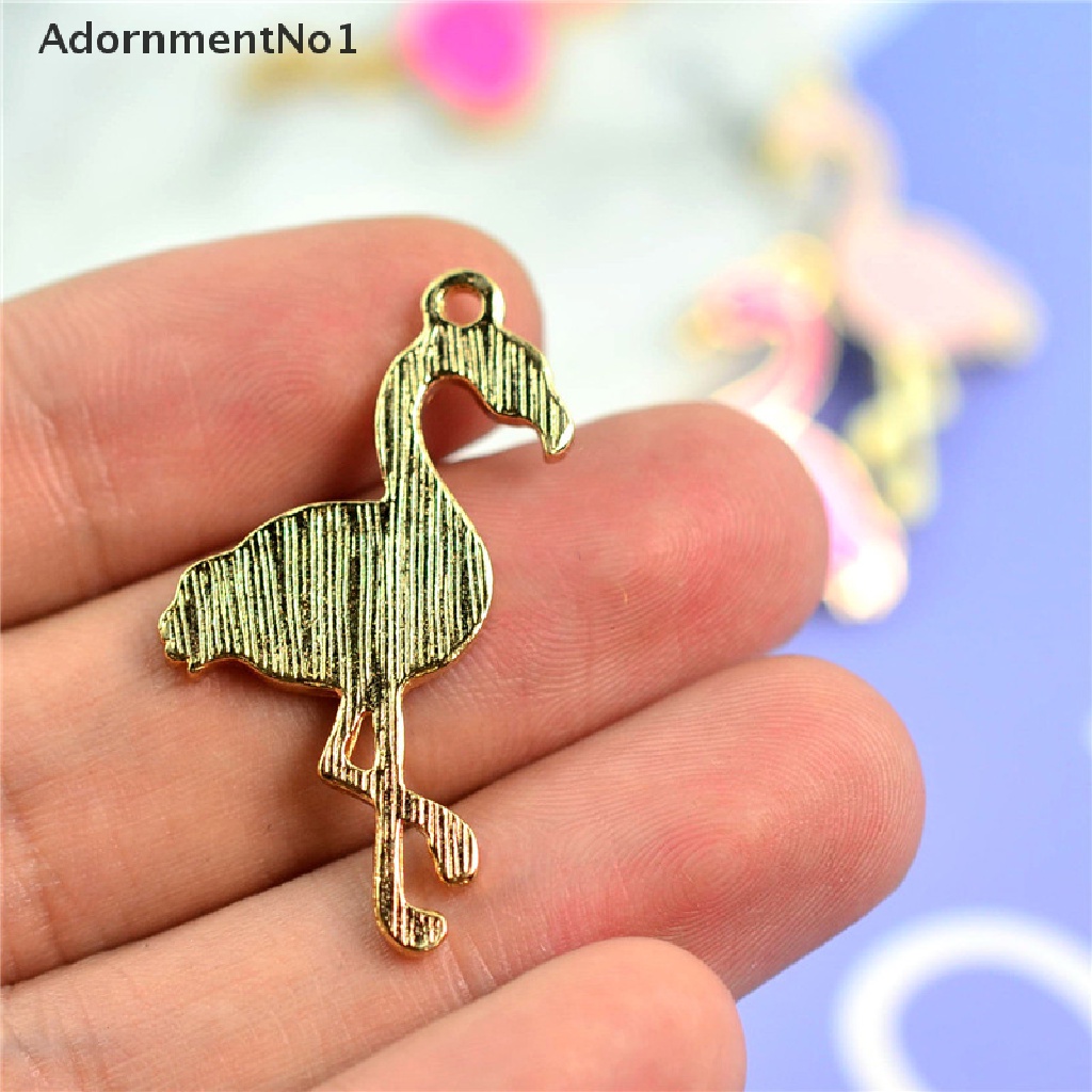 (AdornmentNo1) 10pcs / Lot Charms Pedants Bentuk Flamingo Bahan Alloy Enamel Untuk DIY Perhiasan