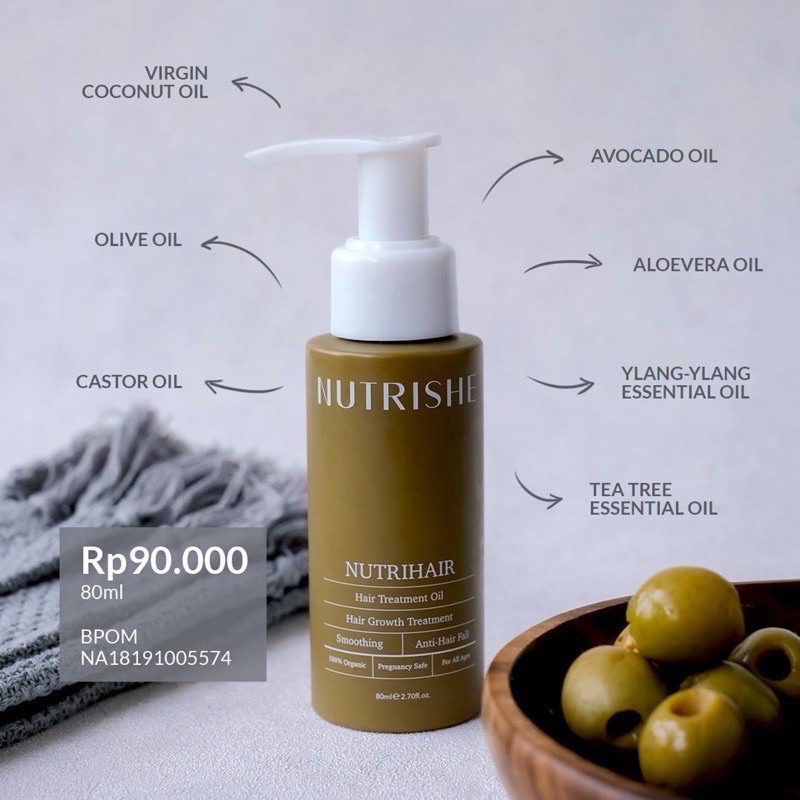 NUTRIHAIR Nutrishe Hair Treatment Oil / Minyak Rambut 80 ML (Penumbuh Rambut Botak,Memperbaiki Rambut Rusak)