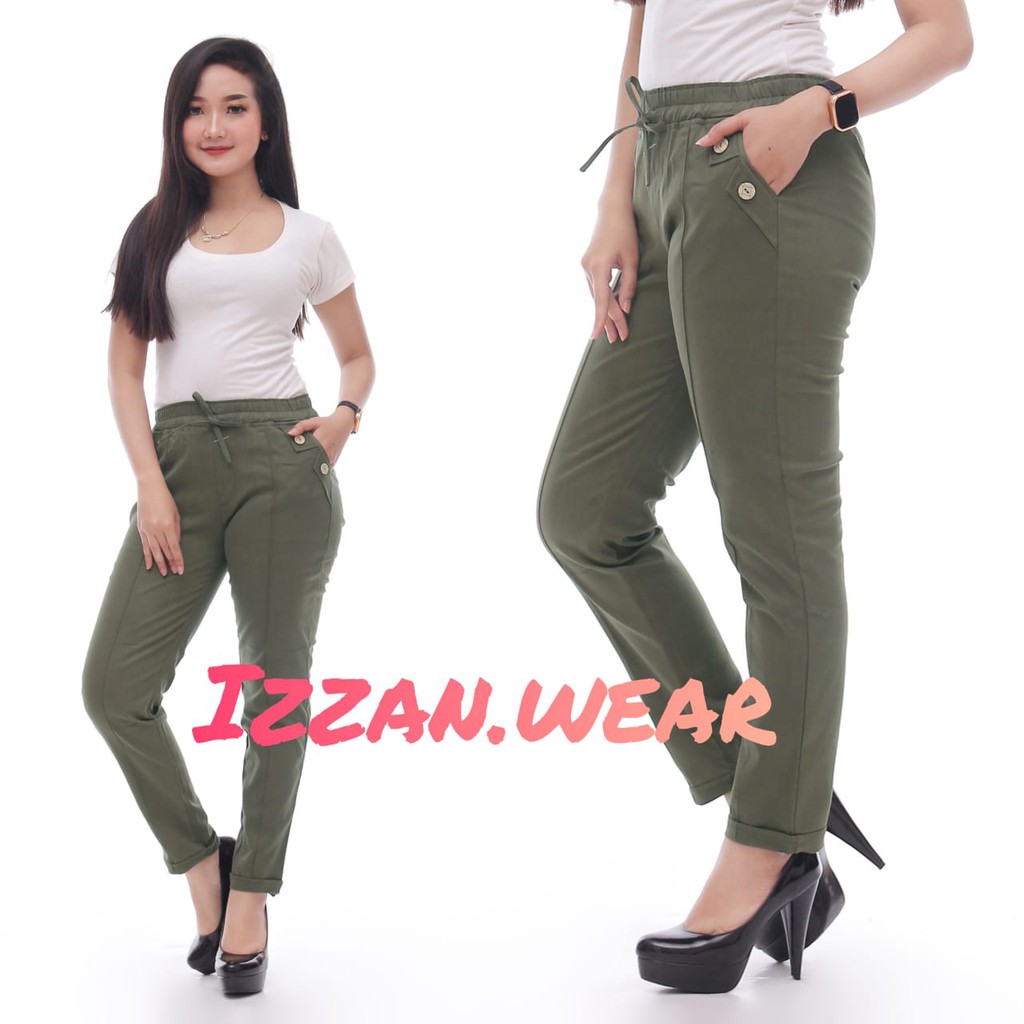 063HUGME CELANA WANITA BEST SELLER HITS MELAR STRETCH BIGSIZE BIG SIZE JUMBO BESAR MURAH CREAM MOCCA