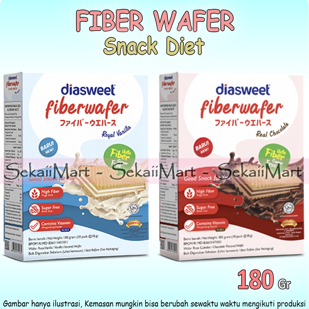 

DIASWEET Fiber Wafer Snack untuk Diet - Dia Sweet Fiberwafer si 10 x 18g Coklat / Vanilla