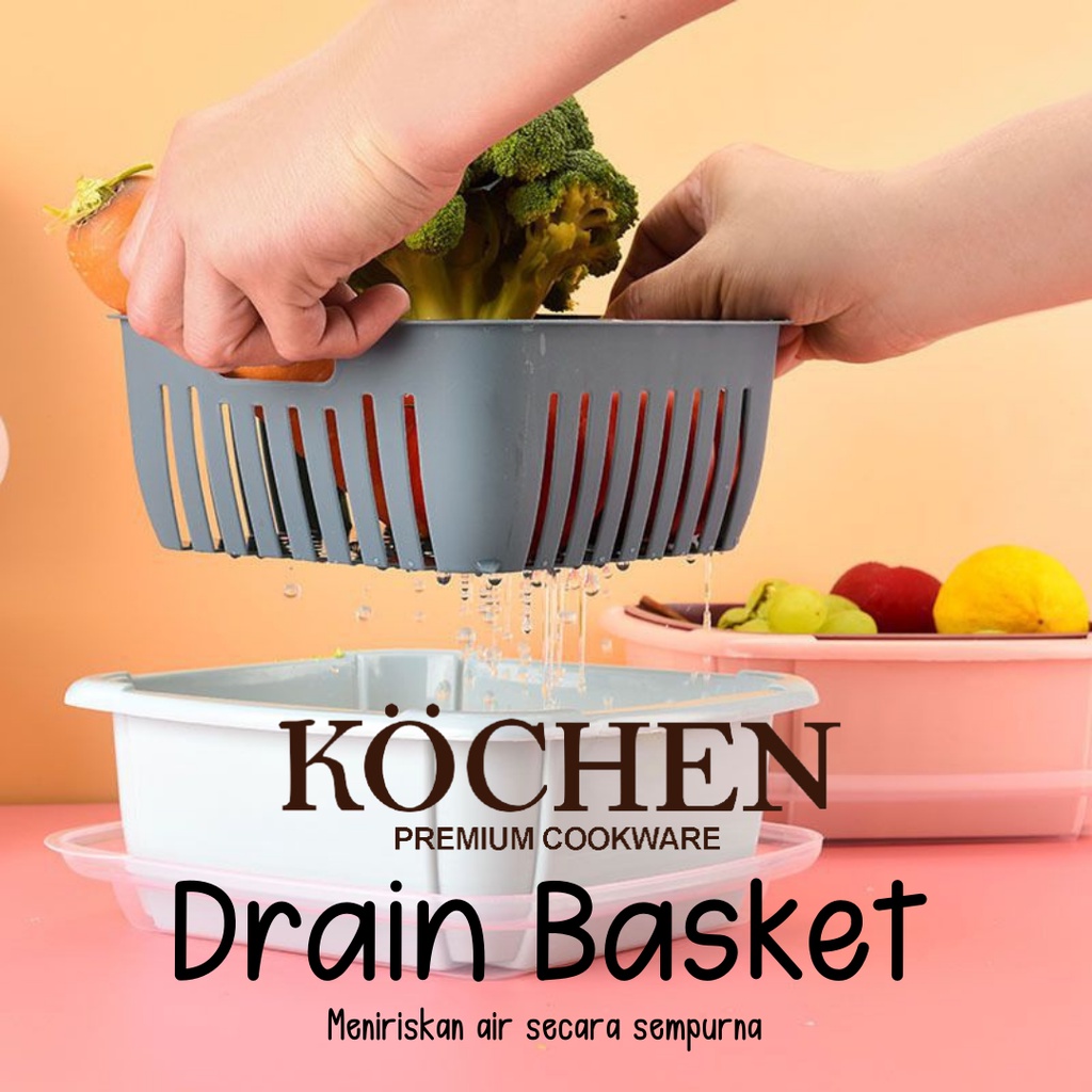 Drain Basket Baskom Saringan Kotak 2in1 Dengan Penutup Keranjang Wadah Serbaguna By Mykochen.ina