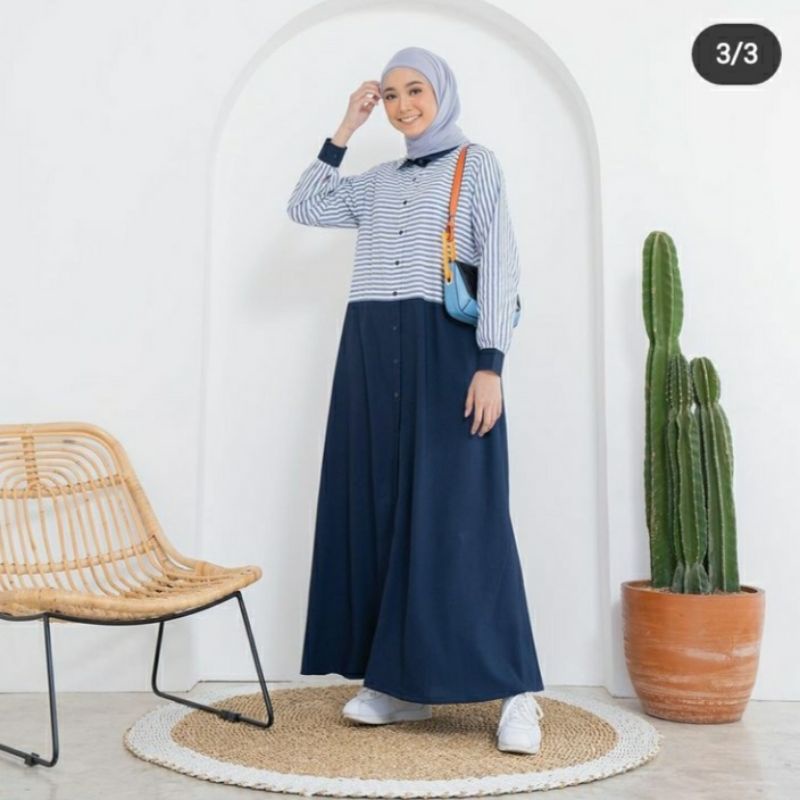 long dress kaikana stripes navy ema daily dress formal dress santai