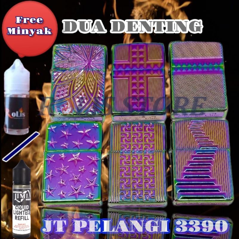 COD - KOREK API  MINYAK SIAP NYALA DUA DENTING WARNA PELANGI 3390-27