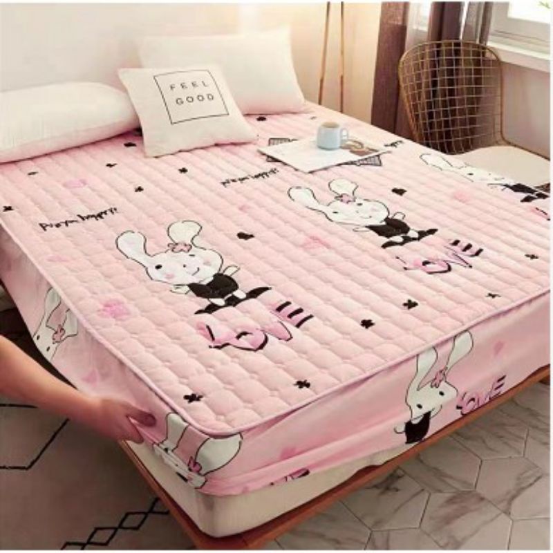 SPREI SULTAN WATERPROOF 180 x 200 CM ANTI AIR IMPOR BED PROTECTOR KUNING WORTEL PINK-PINK KELINCI 180