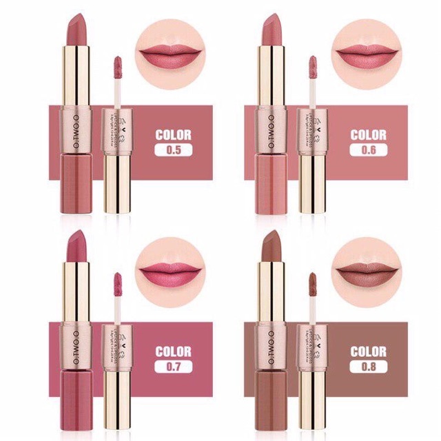 O.TWO.O 2 In 1 Lipstick + Lip Gloss Velvet Matte Texture Long Lasting Waterproof