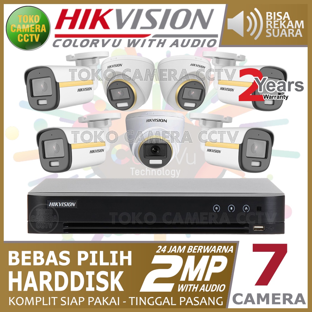 PAKET CCTV HIKVISION COLORVU AUDIO 2MP 8 CHANNEL 7 KAMERA
