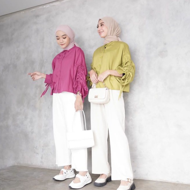 BEFAST - ZRX OOTD Blouse JENNY / MONIC TOP BLOUSE SERUT / Atasan Blouse Lengan Serut / Pakaian Wanita / Blouse Polos Casual / Fashion Wanita Modis / OOTD Remaja Kekinian / Blouse Keluaran Terbaru 2022 / Trendy