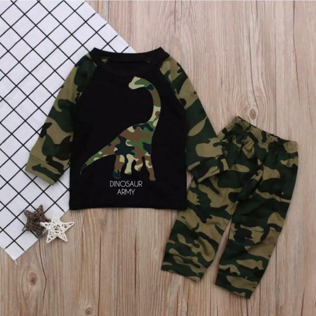 COD SETELAN ANAK DINO ARMY LENGAN PANJANG // SETELAN BAJU ANAK LAKI LAKI BAJU ANAK PEREMPUAN