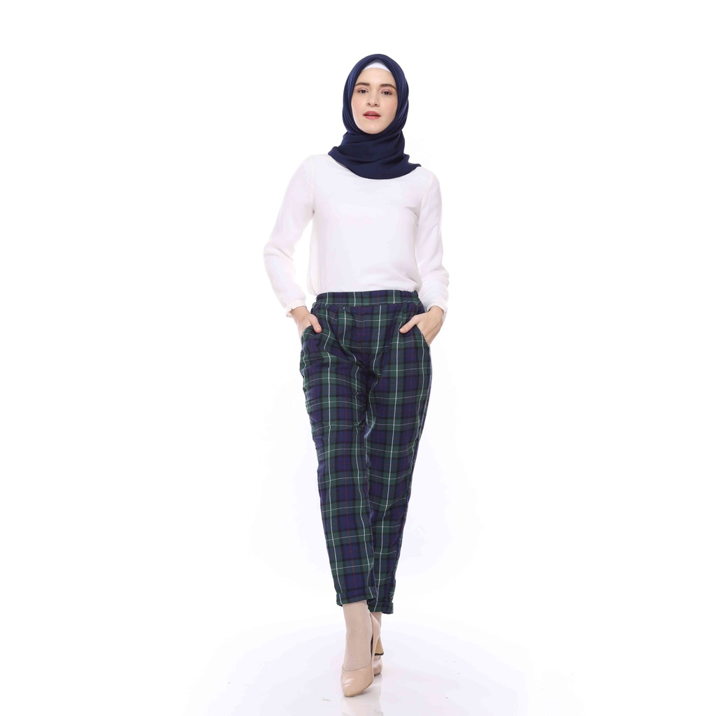 [CYC | COD] REALPICT Tartan Pants Green Celana Baggy Wanita Flanel Premium Tartan Kotak-Kotak Fashion Casual