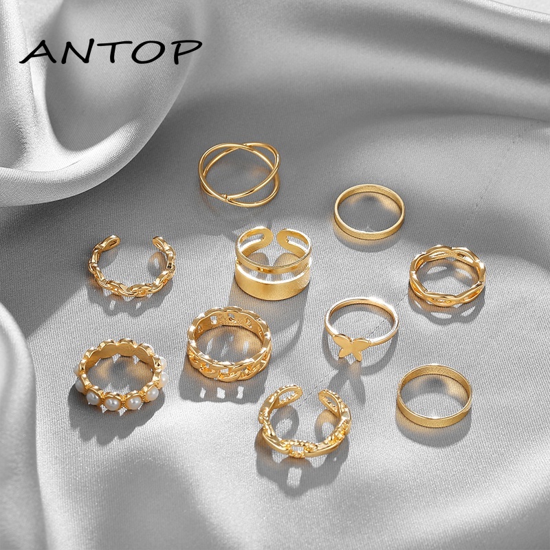 10 Buah/Set Korea Cincin Salib Mutiara Kupu-kupu Fashion Aksesoris Wanita Elegan ANTOP