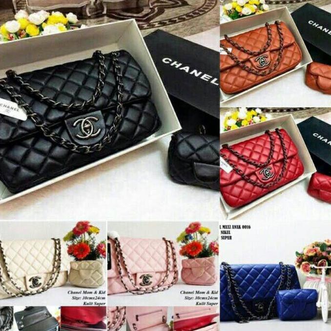 Tas Terbaru Tas Wanita Chanel Mom & Kid/ Channel Mom N Kid Import Batam Maxi Warna Biru Berkualitas