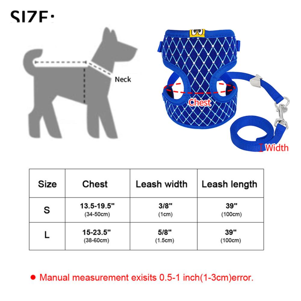 Timekey Rompi Harness Bahan Mesh Breathable Hias Berlian Imitasi Untuk Anjingkucing J8M8