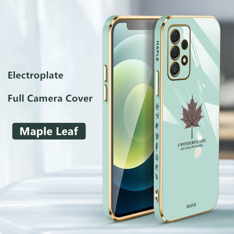 Casing Soft Case Silikon Electroplated Motif Daun Maple Untuk Samsung Galaxy A23 A13 A03 A11 A32 A12 M11 M12 A52S A52 A72 A21S A31 A20S A02S A10S A51 A71 A7 2018