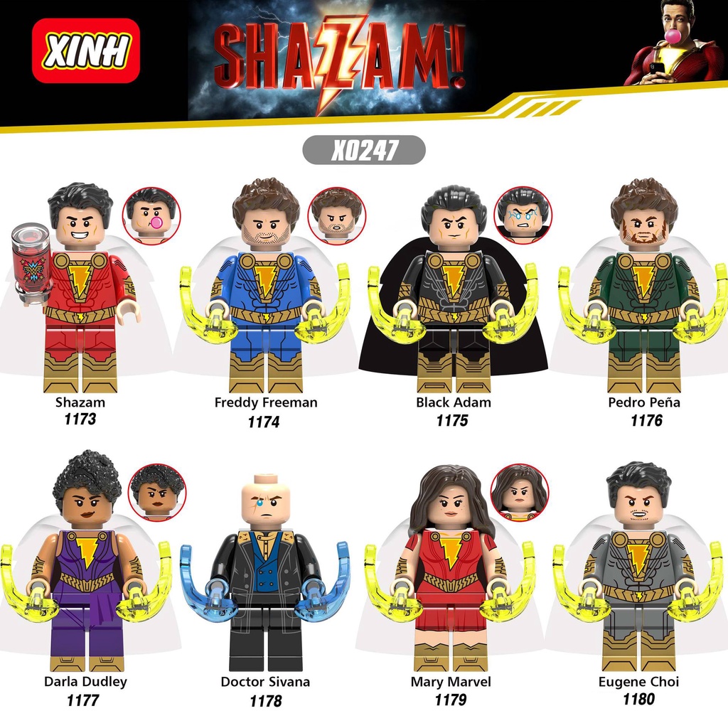 Shazam Minifigures Freddy Freeman Black Adam Pedro Pena Darla Dudley Mary Marvel DC Eugene Choi Figur Mini XH0247