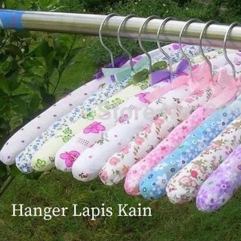 Hanger Display Polos / Motif Bunga Gantungan Baju Busa Kain Satin Hanger Shabby Chic Dewasa Murah