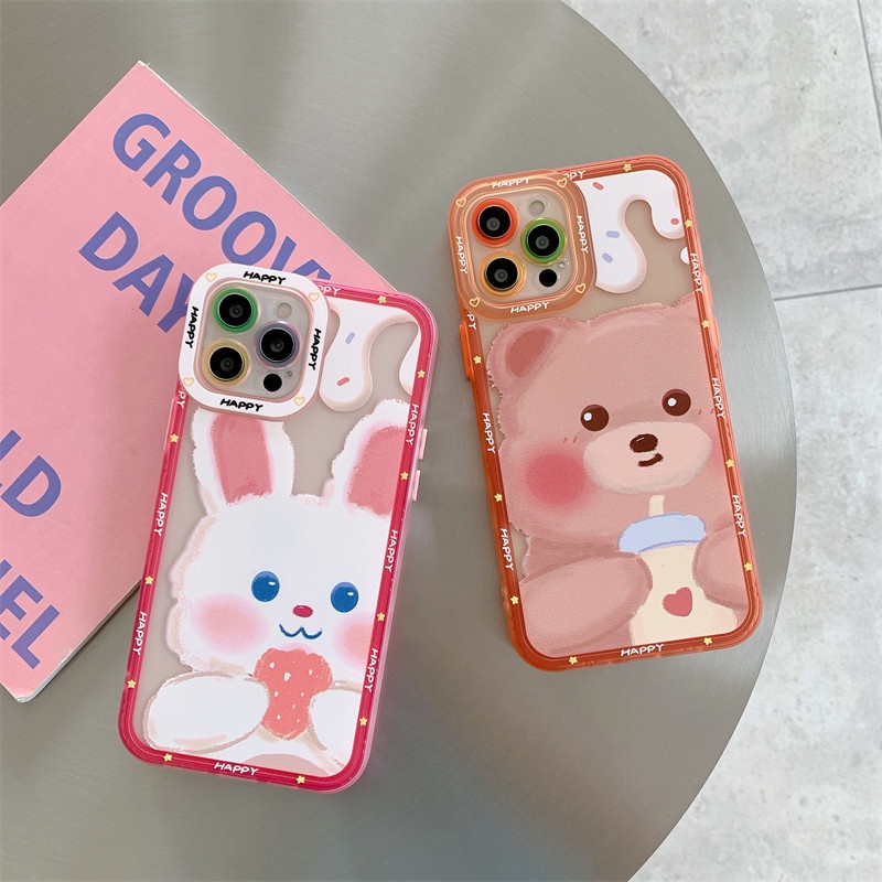 IPHONE Casing Ponsel Motif Kelinci Pink Yang Indah Kompatibel Dengan Iphone12 13 11 Pro Max X Xs Max Xr Silikon Cover Jjhn