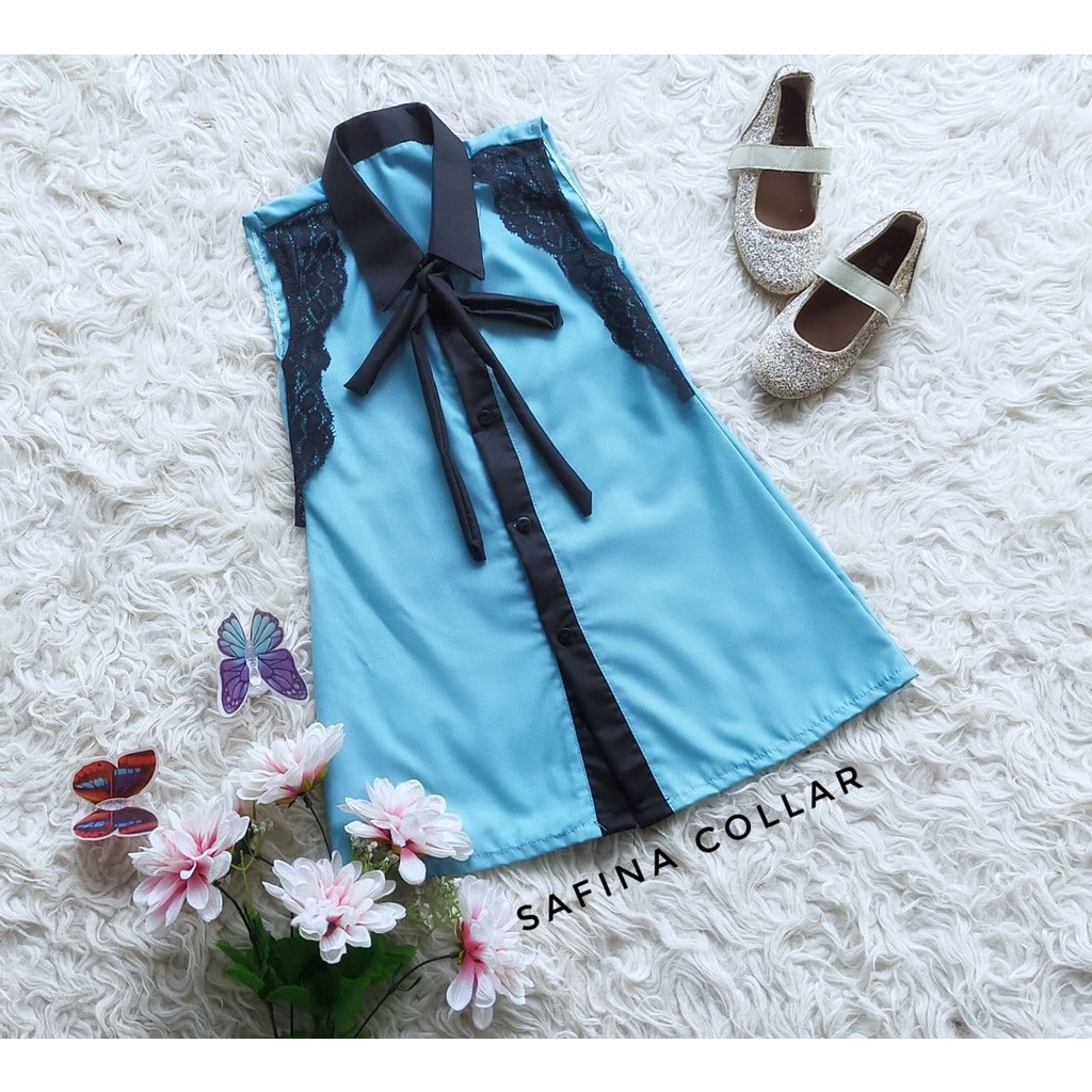 Safina Collar/Dress Model Terbaru/Dress Cantik Kekinian Wanita/Dress Simple Warna Biru Langit