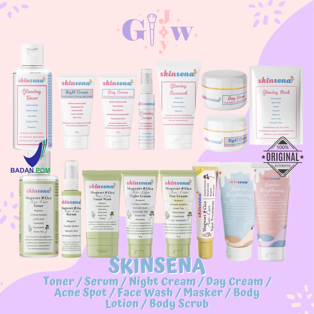 SKINSENA glowing mugwort cica acne care/toner / day / facial face wash cleanser / essence / serum / night cream / acne spot gel / mask masker / body lotion / body scrub mini size full size glow murah bpom mencerahkan jerawat acne prone bruntusan skin sena