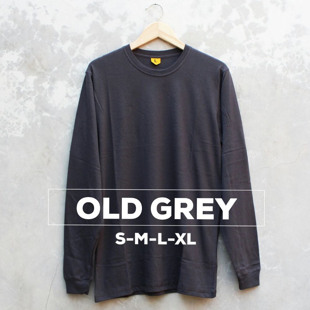 KAOS POLOS OLD GREY LENGAN PANJANG DOSTRO | KAOS ABU TUA