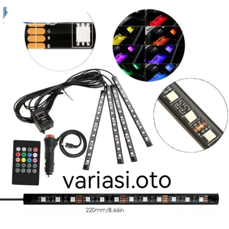 LAMPU LED KOLONG MOBIL RGB LAMPU DASHBOARD 16 WARNA REMOT+ SENSOR MUSIC