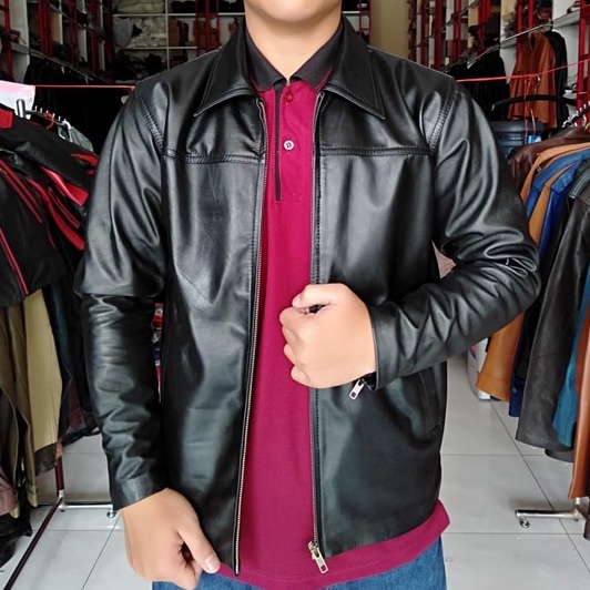 Jaket Kulit Pria Formal Kerah Kemeja Semi jas Asli Kulit 100% Keren Original Garut Anti Air Kuat Ele