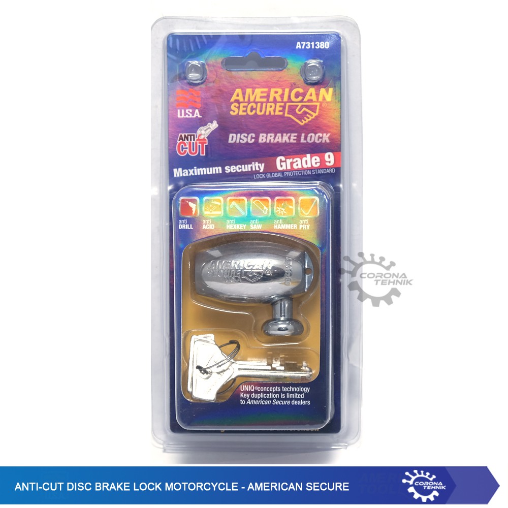 Anti-Cut Disc Lock Motorcycle - American Secure - Gembok Rem Cakram