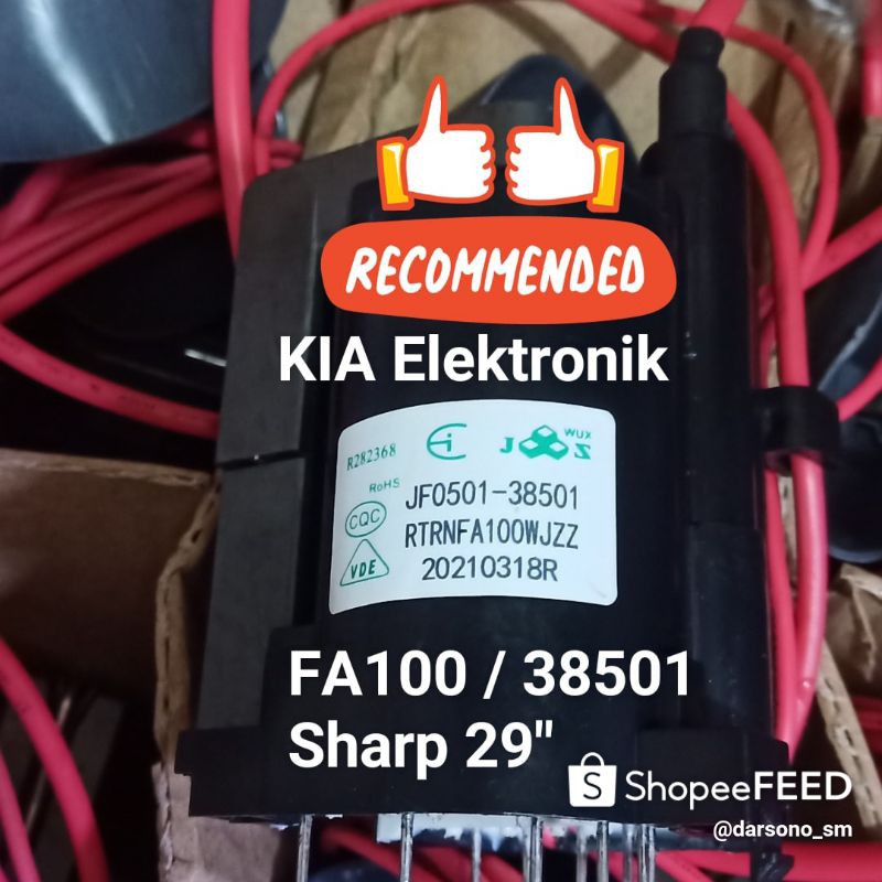 Playback Flyback FBT TV Sharp Alexander Proo 29inc JF0501-38501 RTRNFA100WJZZ FA100 FA100WJ ORI