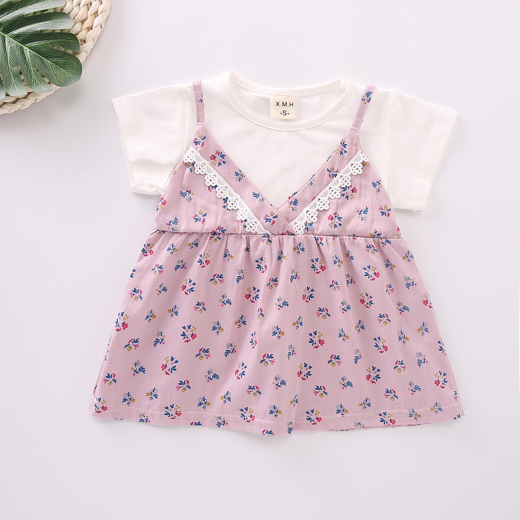 Dress Anak Perempuan Jumpsuit Motif Bunga Import Bahan Cotton Lembut Estimasi usia 3 Bln -4 Tahun-Ungu