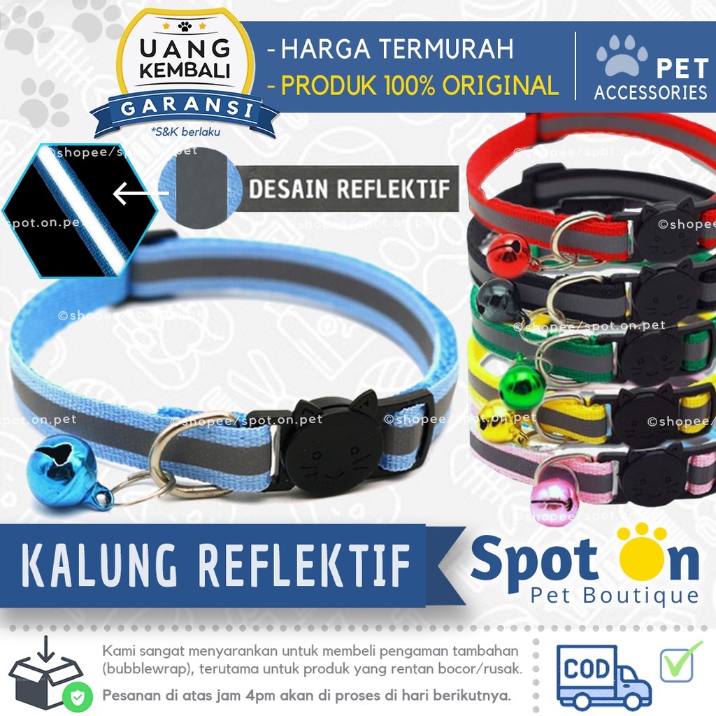 Kalung Kucing &amp; Anjing Reflektif | Kalung Reflektif Anjing &amp; Kucing Dengan Lonceng Bell