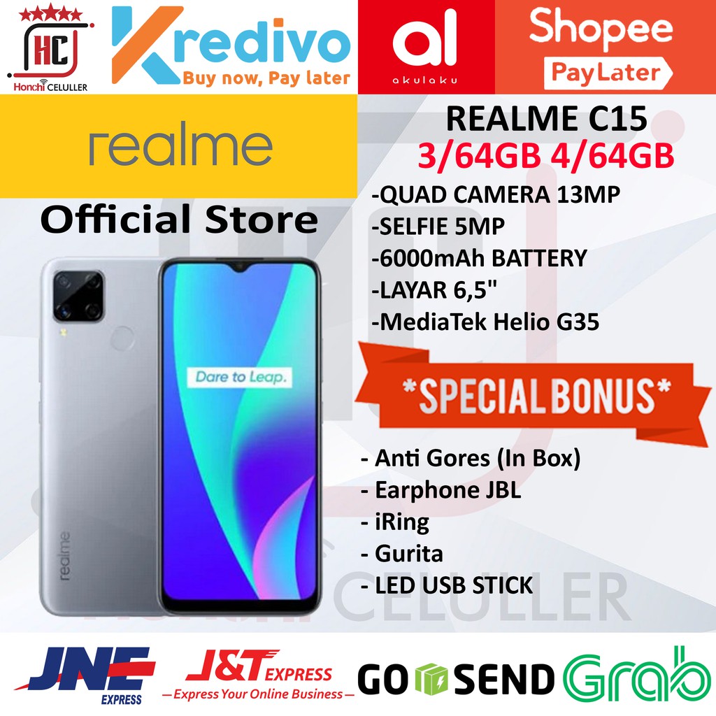 REALME C15 Qualcom 4/64GB 3/64GB GARANSI RESMI ORIGINAL FULL BONUS