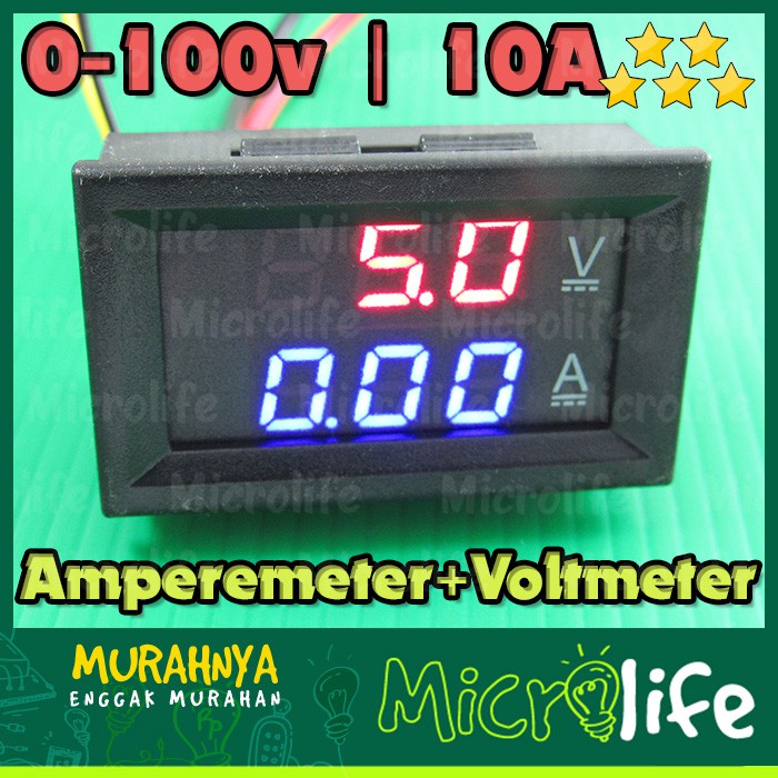 COMBO AMPEREMETER + VOLTMETER DIGITAL FRAME 0-100v 10A