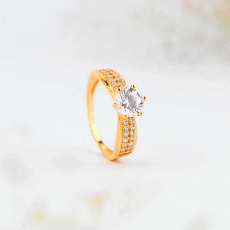 Cincin Emas Solitaire 2 Baris Mata List Pinggir - Toko Emas Gadjah