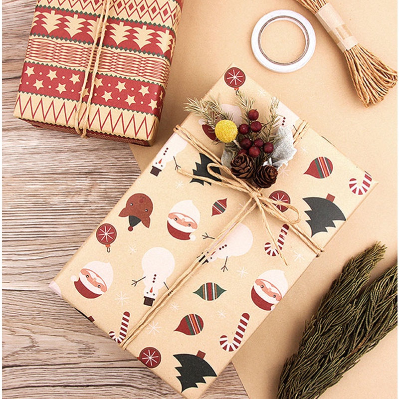 [ 70*50cm Christmas DIY Gift Box Kraft Wrapping Paper Decoration for Home New Year Christmas Festival Party ]