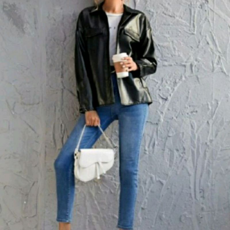 leather shirt long sleeve leather JACKET semi kulit terbaru