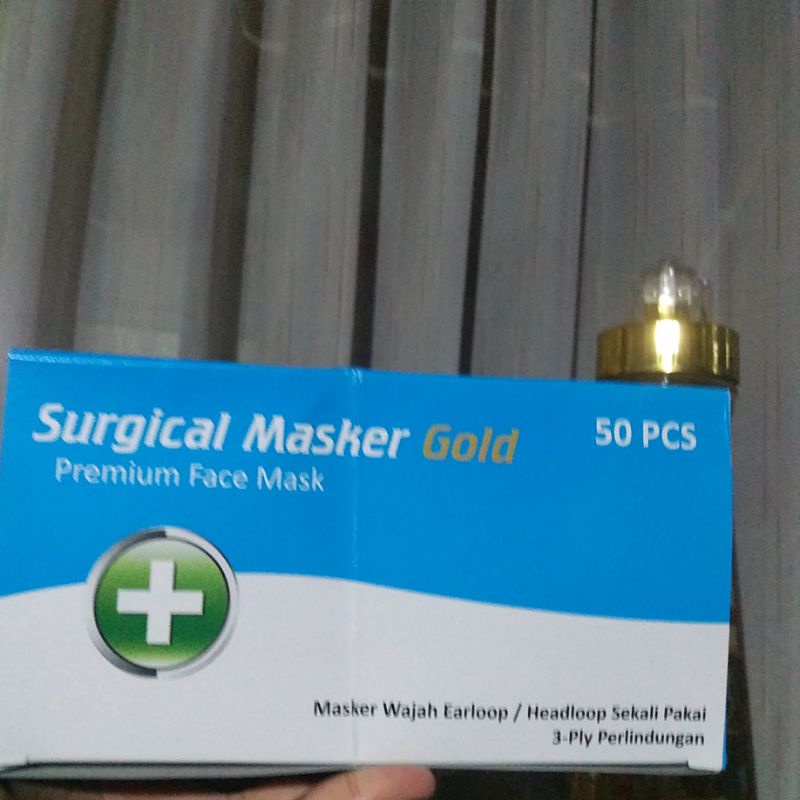 SURGICAL MASKER GOLD  PREMIUM FACE MASK MASKER CANTOL 50PC BIRU
