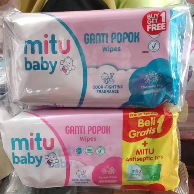 MITU BABY WIPES TISSUE TISU BASAH BAYI Ganti Popok 50 s Buy 1 Get 1 + mitu Antiseptic 10 s